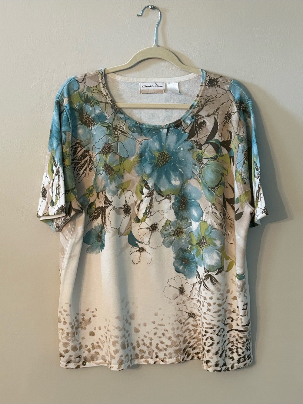 Alfred Dunner Womens Sz 1X Tropical Floral Animal Print Mixed Media Pullover Top